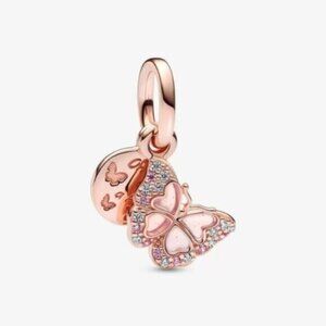 🌺Pandora Pink Butterfly & Quote Double Dangle Charm